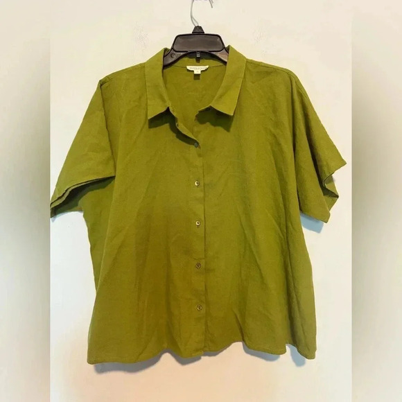 Eileen Fisher Womens Button Up Blouse Size Large Cotton/linen - Picture 1 of 4